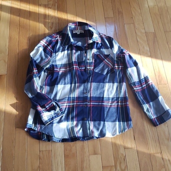Ladies Brushed Windowpane Plaid Long-Sleeve Flannel Shirt Size S - Picture 1 of 5